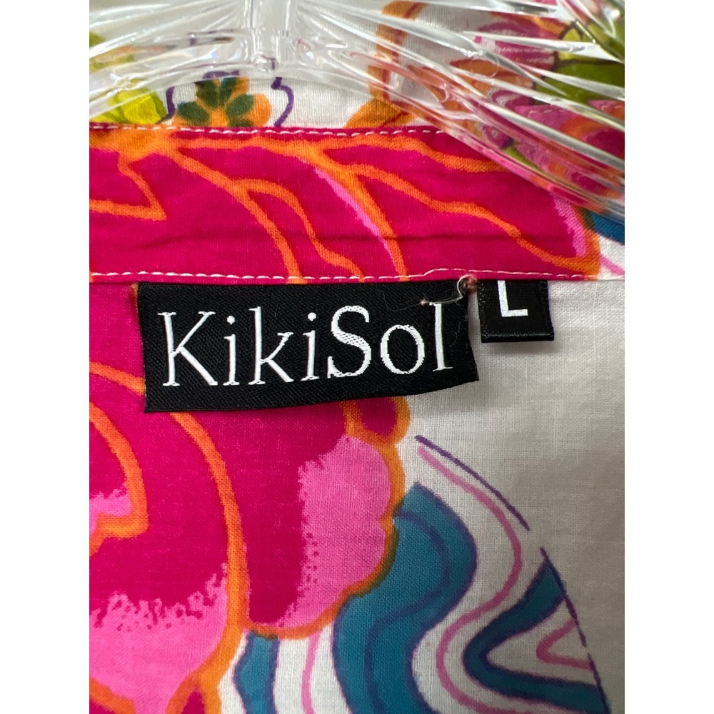 KikiSol Button Down Shirt Womens Large White Multicolor Floral Cotton Boho L/S - Picture 2 of 9